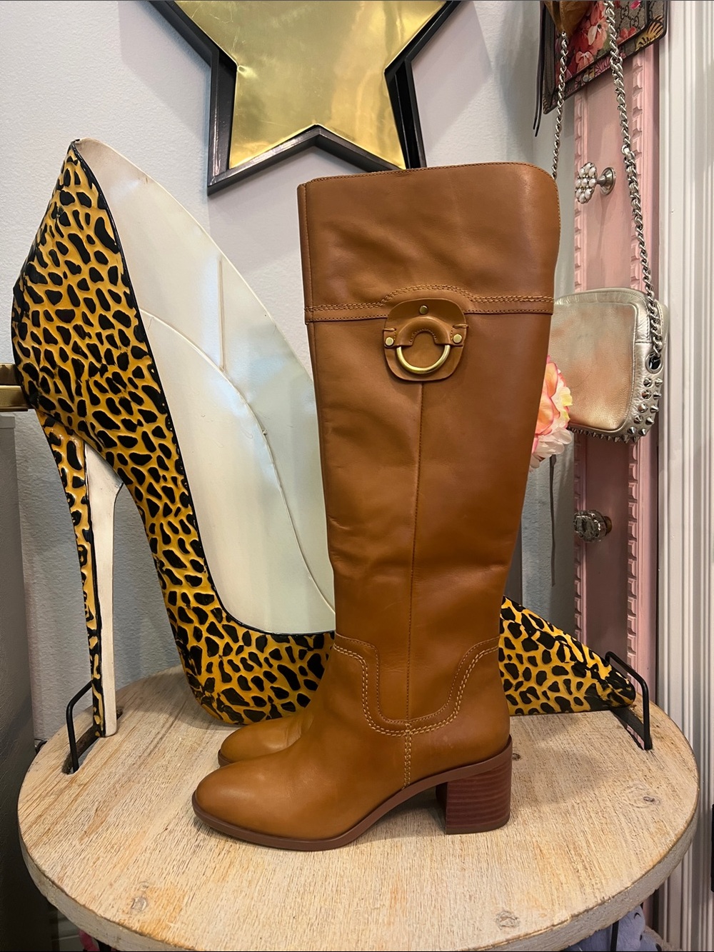 Franco Sarto Beckford Knee High Boots in the Whiskey/Tan leather Size 9M